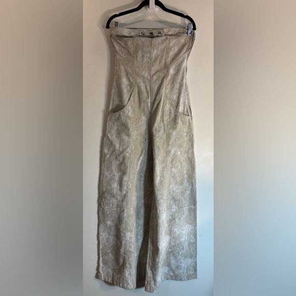 ZARA Sz S Jumpsuit Linen Blend Strapless Acid Wash Pattern Wide Leg Zipper NEW - Picture 4 of 13